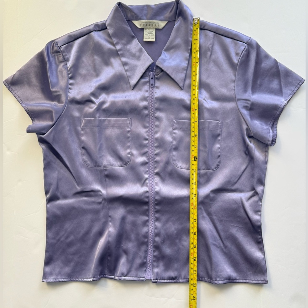 Vintage Express Satin Pointed Collar Zip Cropped Top Purple Size L - Picture 4 of 9